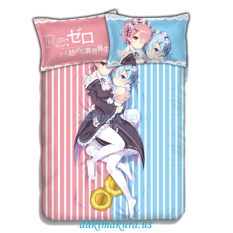 Rem and Ram - Re Zero Anime Bed Blanket Duvet Cover with Pillow Covers